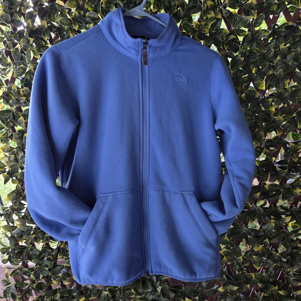 LL Bean Blue Fleece Jacket Full Zip‎ Side Pockets Youth Large 14-16 Women S XS